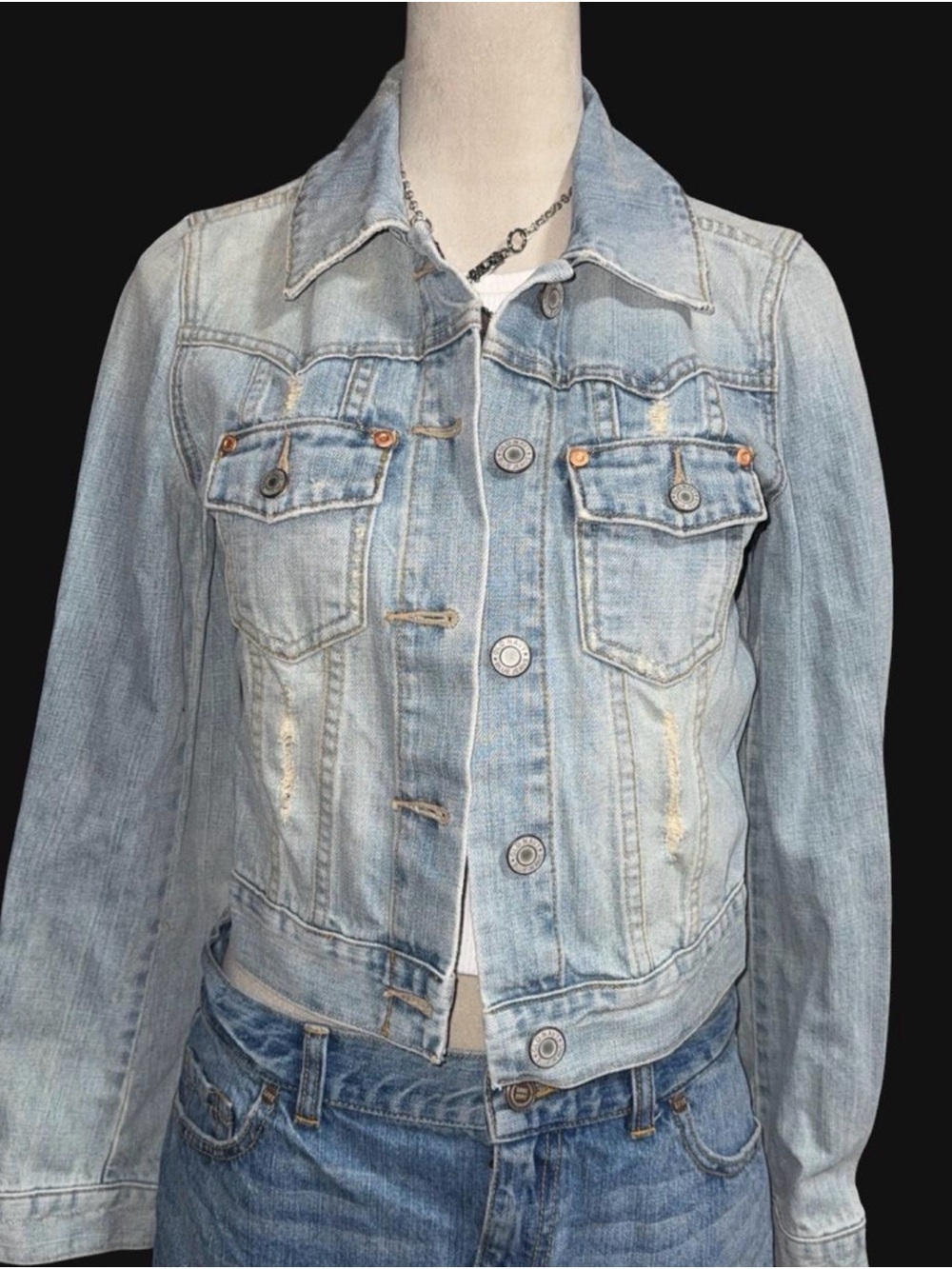Old Navy Light Blue Embroidered Denim Jacket
